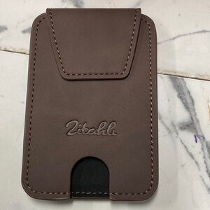 Brown Leather Magnetic Card Holder for Cell Phones